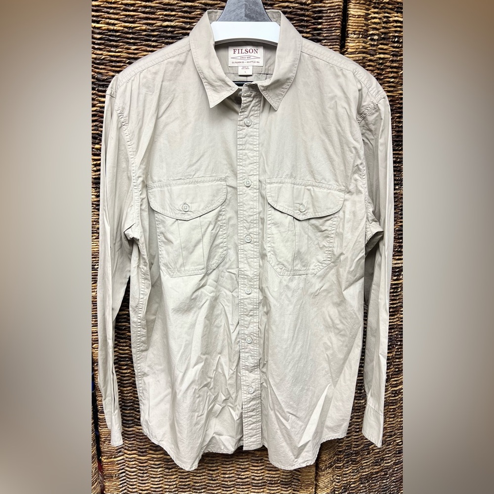 Filson - Tan Long‎ Sleeve Shirt, Size: Large, Cotton